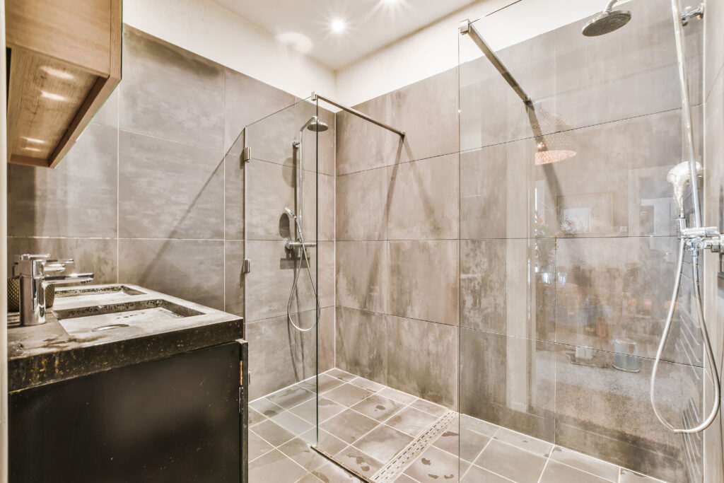 Interior design of beautiful and elegant walk-in shower